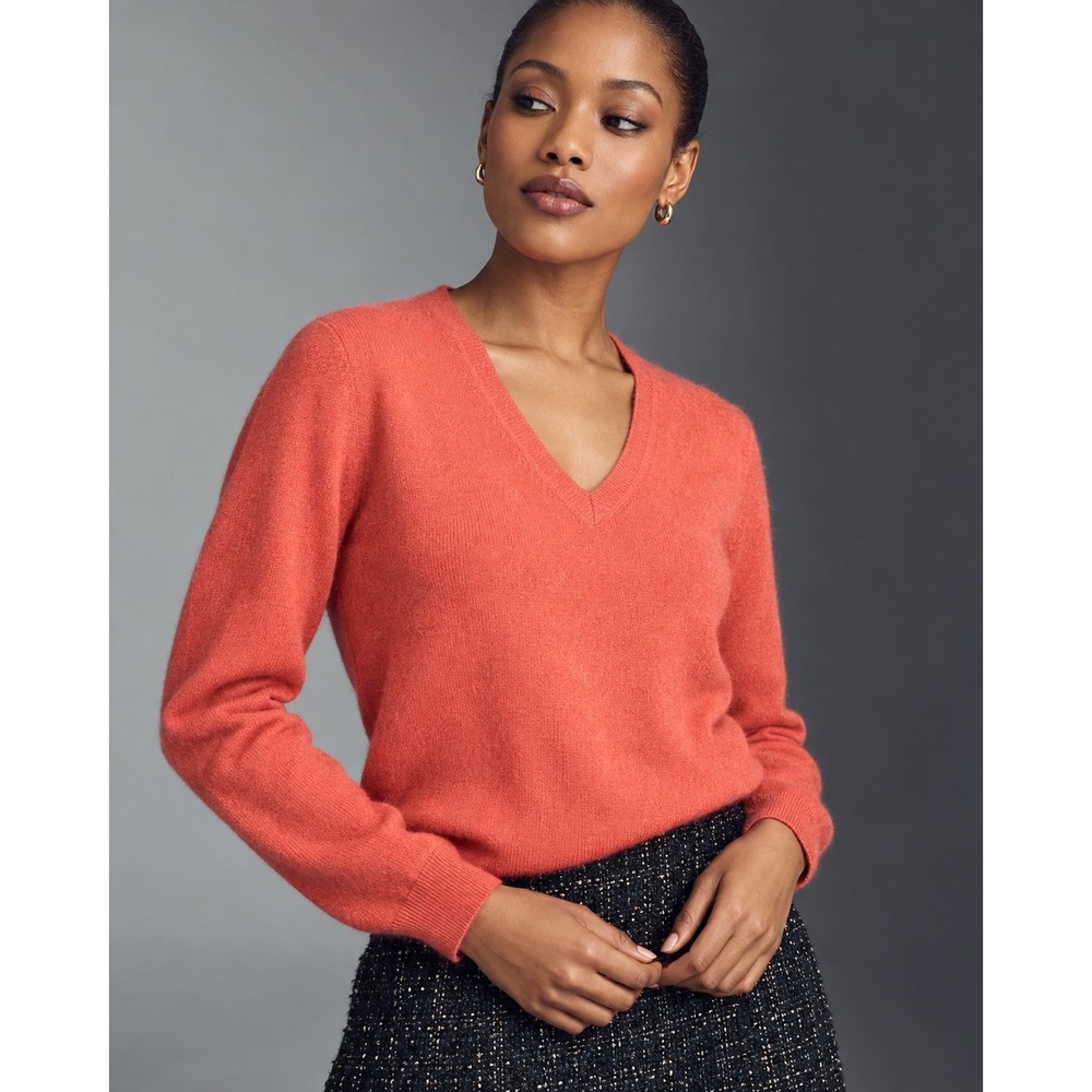 Uniqlo 100% Cashmere V-Neck Sweater Burnt Orange Long Sleeve 258-078065 Womens M